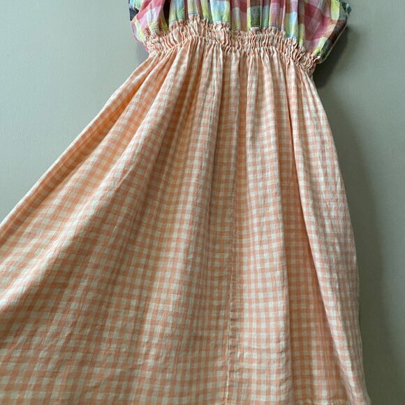 Handmade Plus Size Cotton Linen Pink Peach White Elastic Straps Dress - Picture 12 of 13